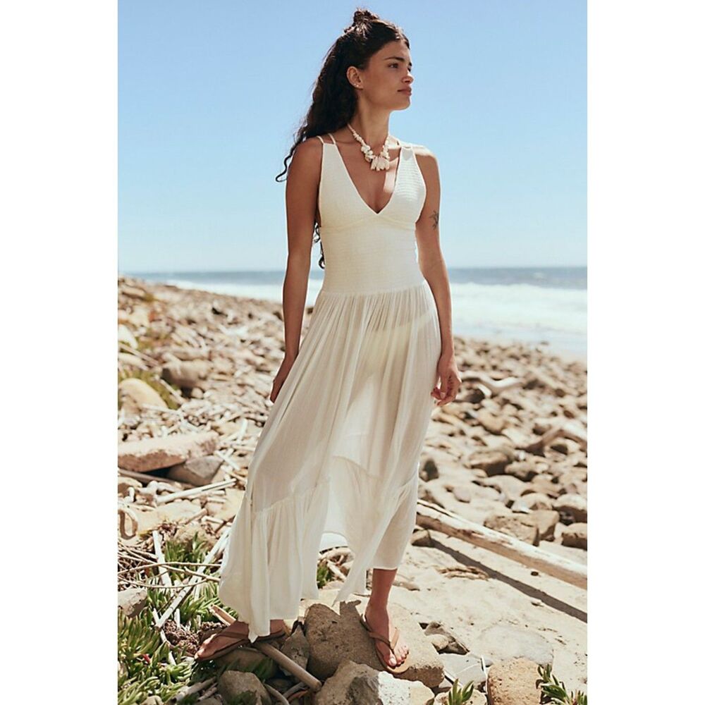 FREE PEOPLE WHITE FUN IN THE SUN MAXI DRESS SZ Large